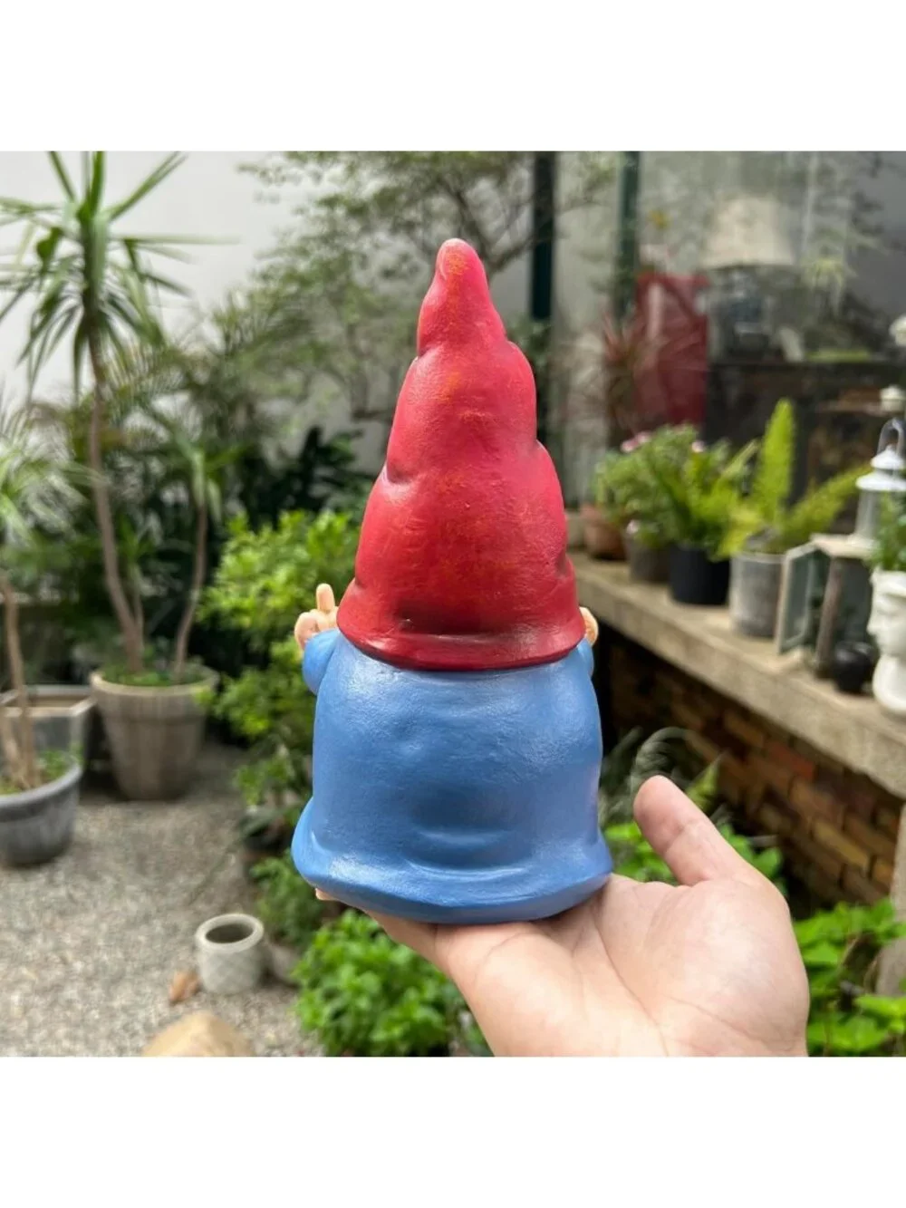 Naughty Middle Finger Gnome Statue 7.8in - Funny Garden Decor & Lawn Ornament